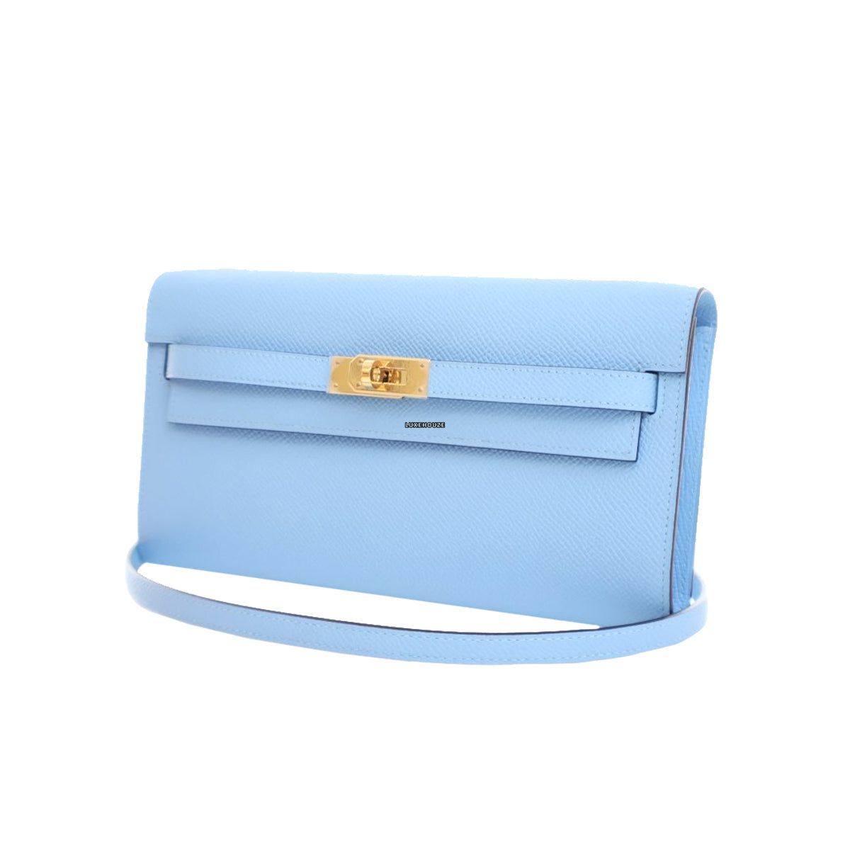 Hermes Kelly To Go Wallet Blue Celeste GHW W