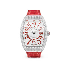 Franck Muller Vanguard V 32 QZ AC.RG (BLC.RGE AC) (White Dial, Red Numbers, Medium Aftersetting)