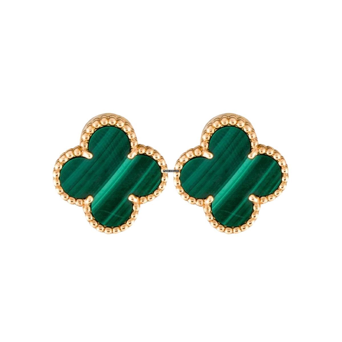 Van Cleef & Arpels Magic Alhambra Earrings 18K Yellow Gold Malachite VCARO3MH00