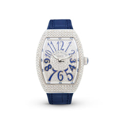 Franck Muller Vanguard V 32 QZ AC.BU (BLC.BU AC) (White Dial, Blue Numbers, Full Aftersetting)