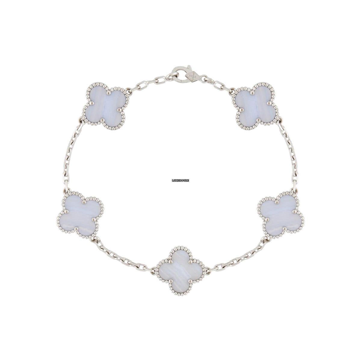 Van Cleef & Arpels Vintage Alhambra Bracelet 5 motifs 18K White Gold Chalcedony VCARD34700