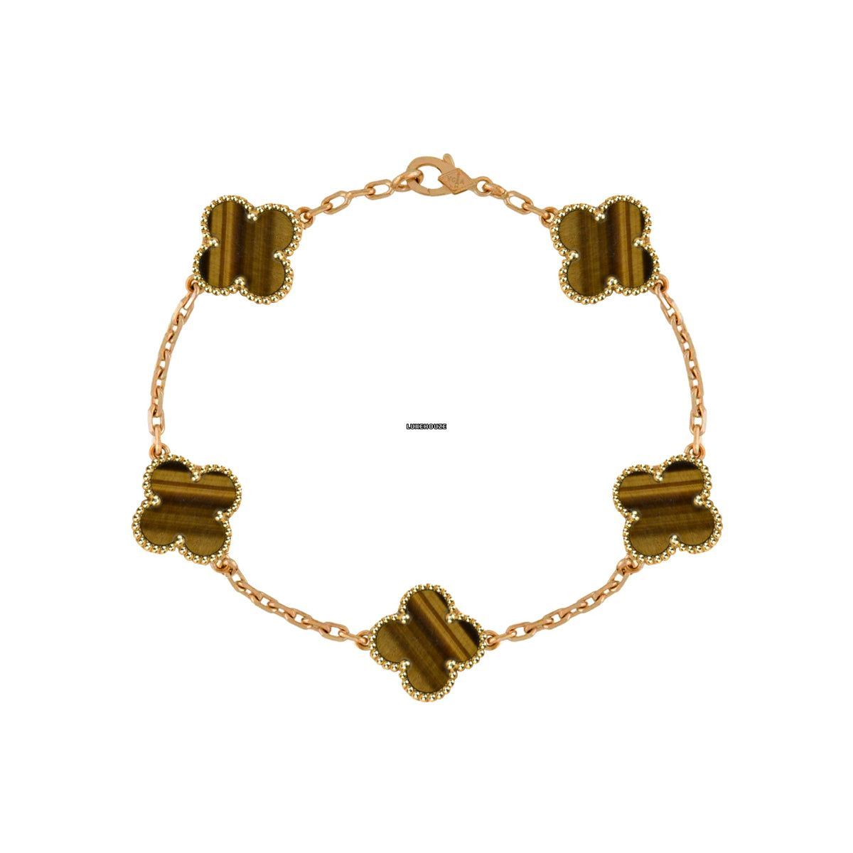 Van Cleef & Arpels Vintage Alhambra Bracelet 5 motifs 18K Yellow Gold Tiger Eye VCARD35600