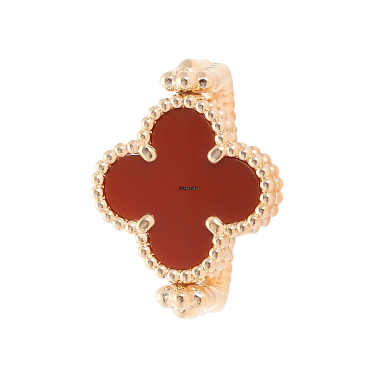 Van Cleef & Arpels Vintage Alhambra Reversible Ring 18K Rose Gold Carnelian Diamond VCARP7U500