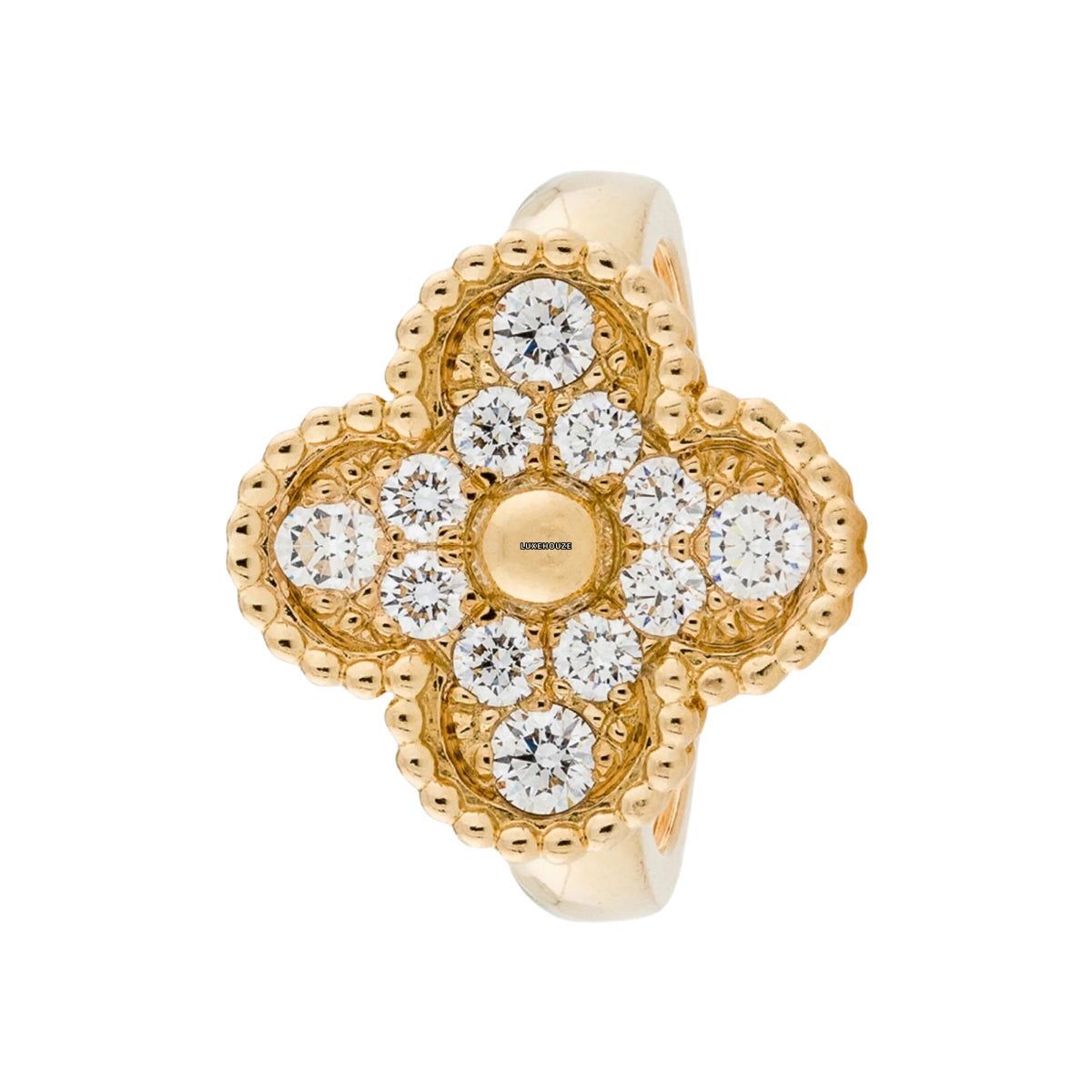 Van Cleef & Arpels Vintage Alhambra Ring 18K Yellow Gold Diamond VCARO26M00